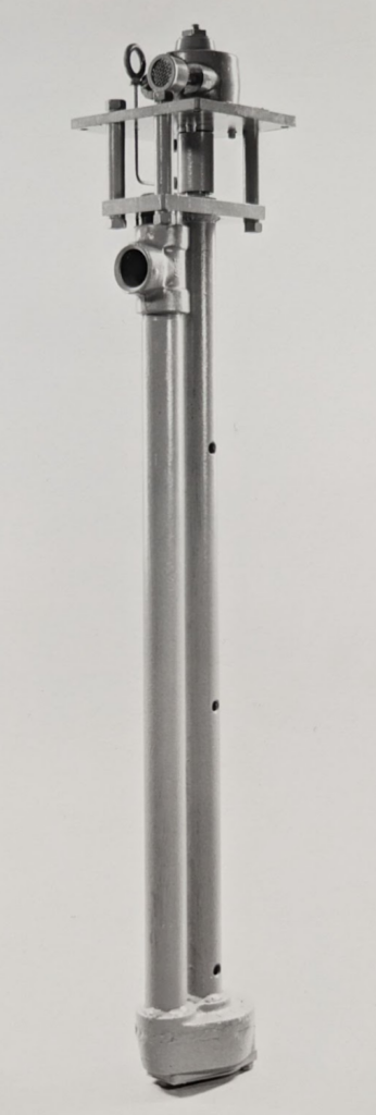 A monochromatic image of a 1 HP Transfer Pump for Zinc and Other Molten Metals against a gray background.