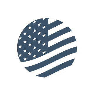 A flat gray and navy blue logo with American flag design denoting that WEM molten metal pumps are American Made and Veteran Owned.